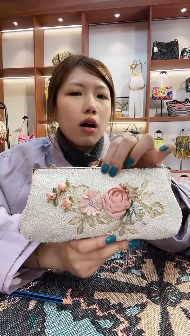 织物22号（多色可选）手工珠珠包包腋下斜跨包手拿包手提晚宴包