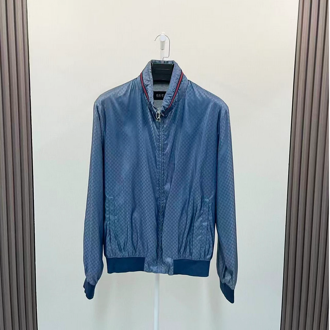 99新 GUCCI/古驰 /经典满印老花logo蓝色夹克外套/尺码50