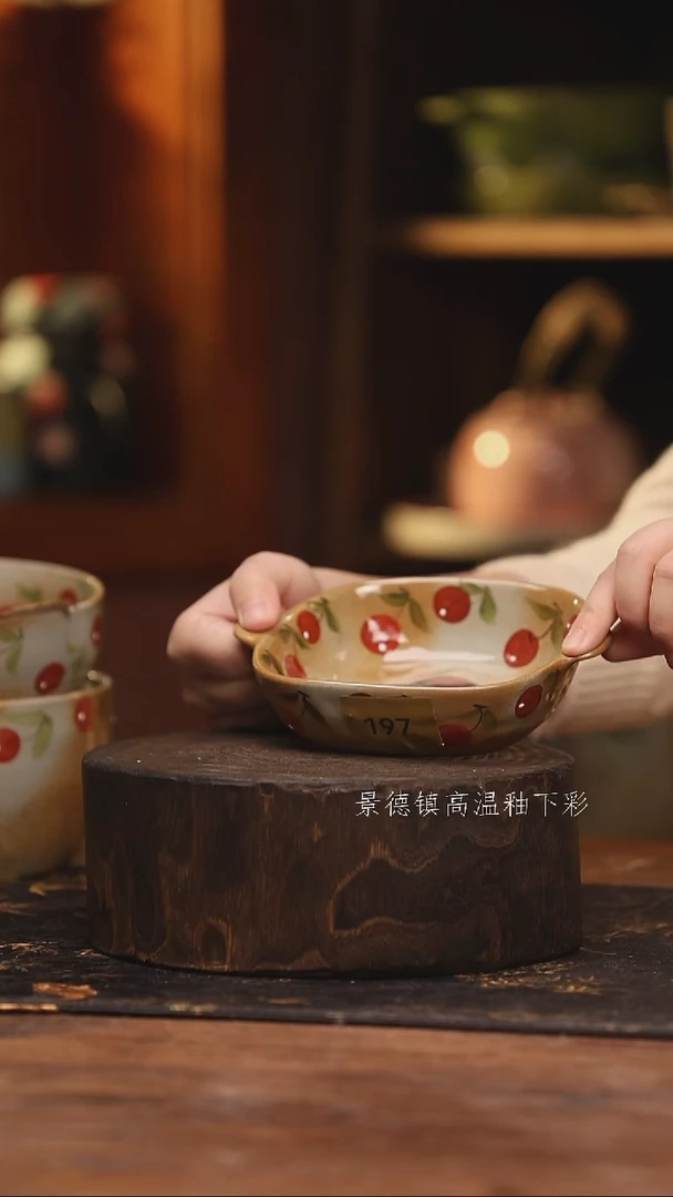 陶瓷 景德镇高温釉下手绘陶瓷@L197@