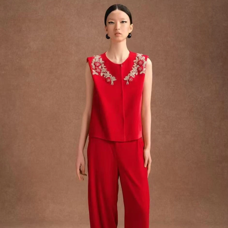 【张羽推荐】LA MAISON JADE玉琼 25红色手工绣片中式马甲