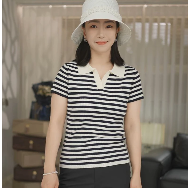 剪刀领针织POLO衫夏季薄款小个子短款针织T恤QMXZ691020159