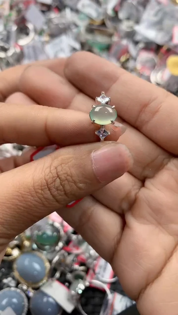 银S925镶嵌戒指翡翠13                8