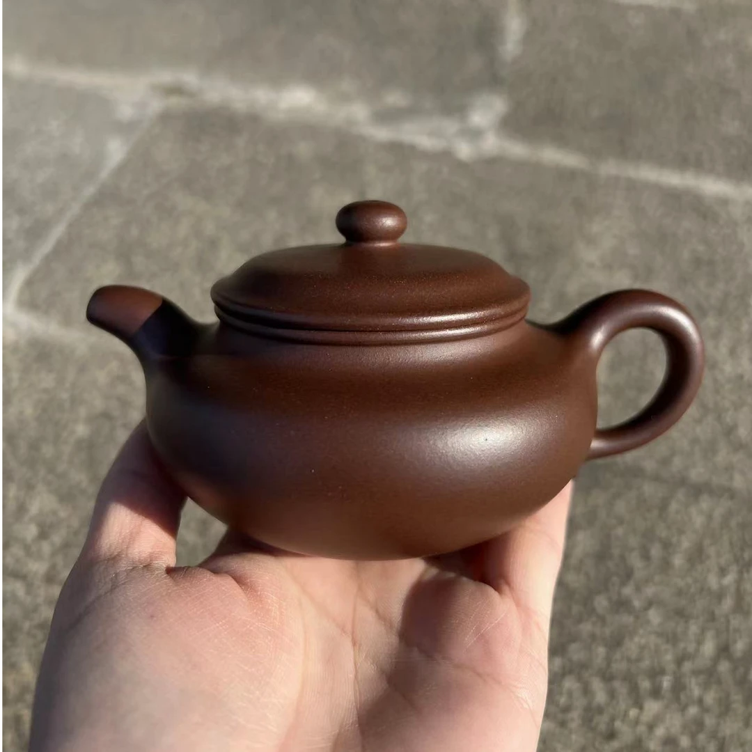 宜兴紫砂壶原矿老紫泥精工半手仿古壶200CC
