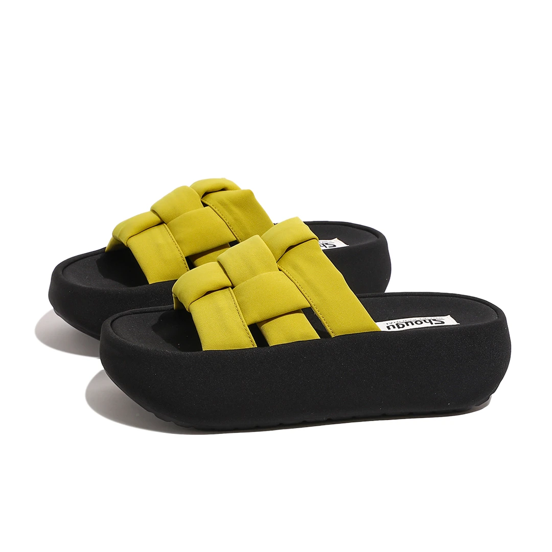 shougu/首谷首谷5厘米外穿一脚蹬黄色厚底夏季新款2025小个子凉拖