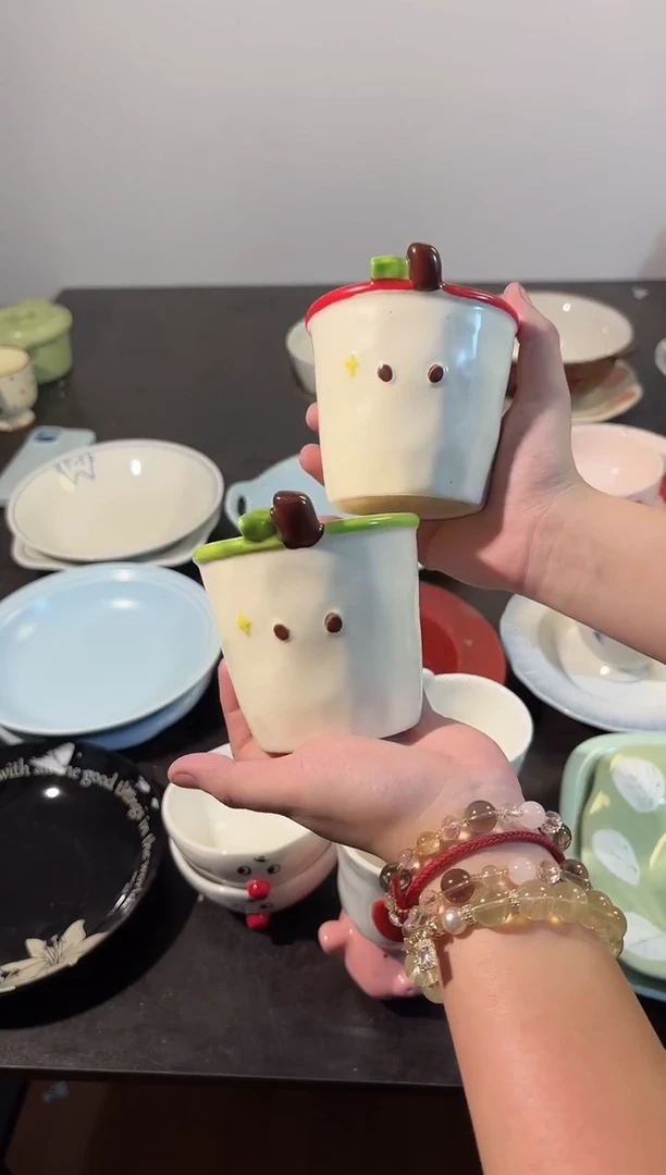 陶直播微瑕红苹果+青苹果手握杯