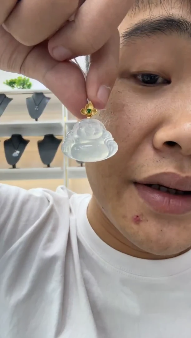 颈饰18K金镶嵌翡翠一***吧天然翡翠A货孤品一件