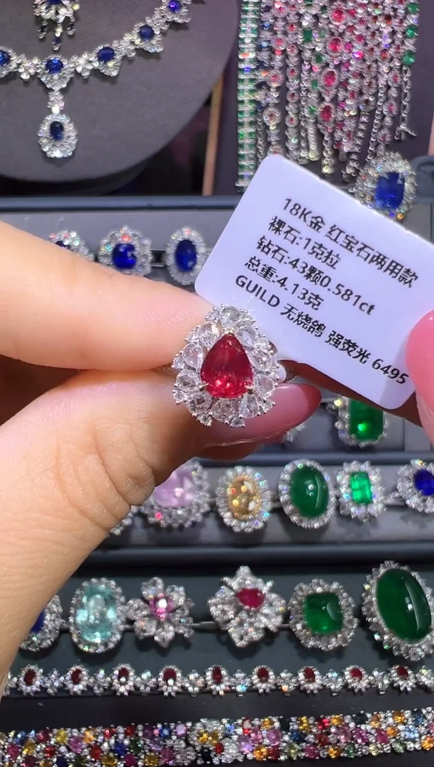 18K金镶嵌戒指红宝石1ct/吉尔德/无烧鸽血红/强荧光