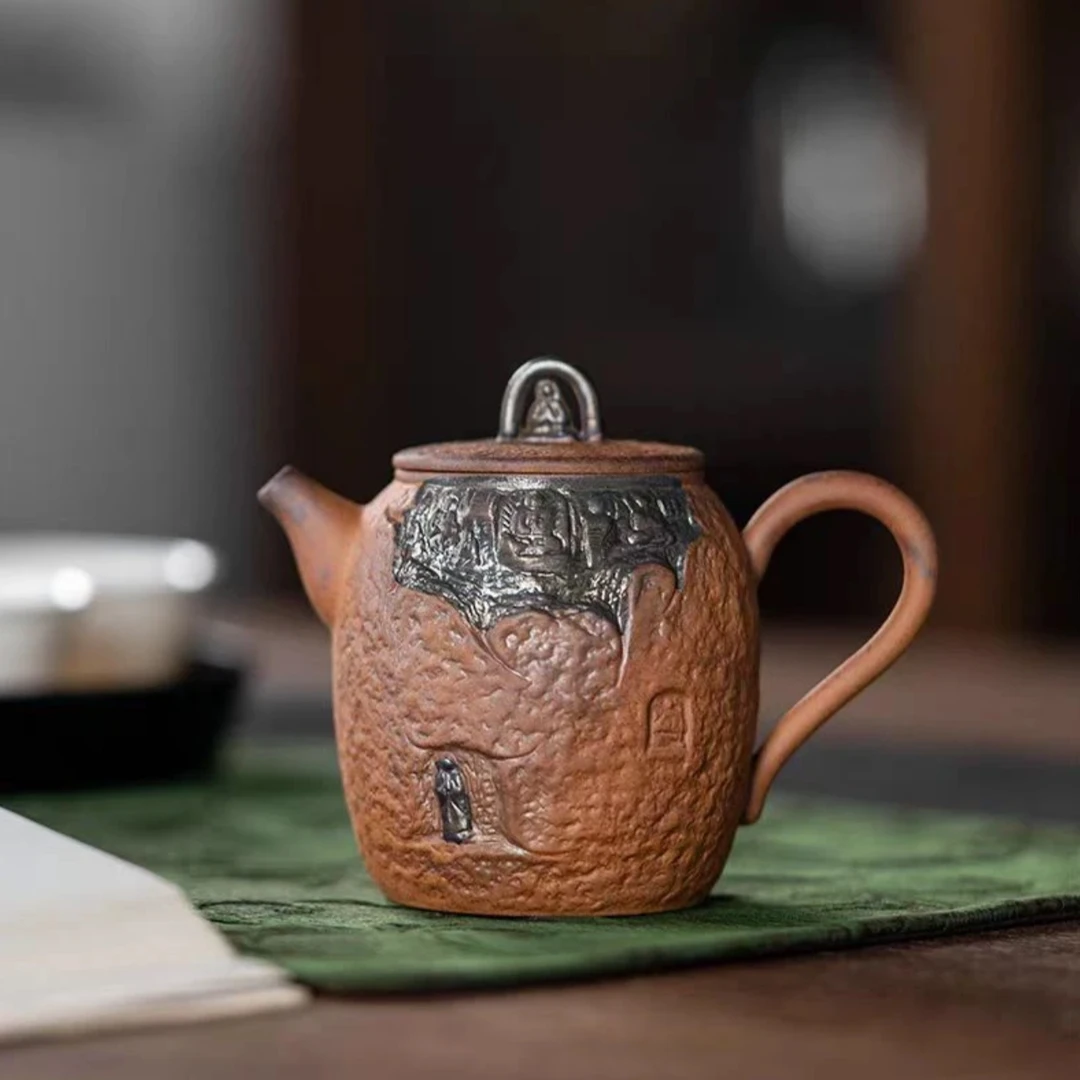 慢山老岩泥藏经鎏银泡茶壶复古家用陶瓷雕刻 gh2038
