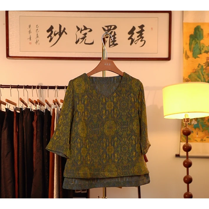 【宫桂折金-宋锦衬衫】中式国风宋锦衬衫4115