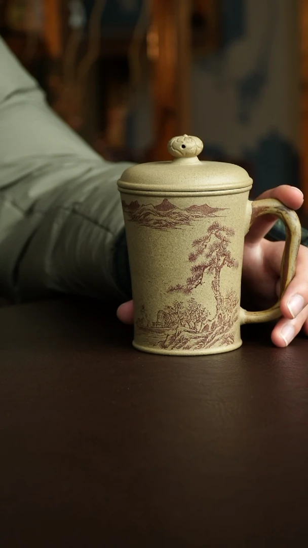 茶杯紫砂25号  李建军老师芝麻段山水盖杯