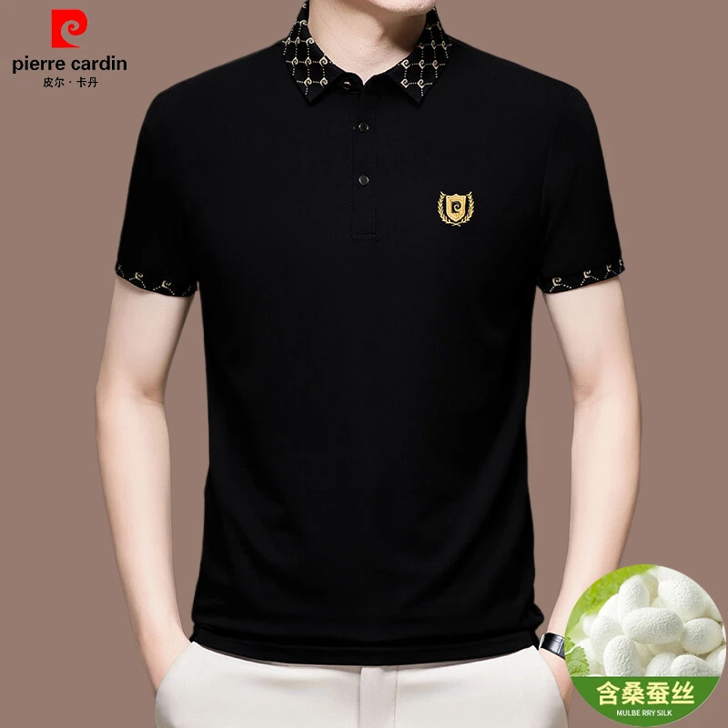 皮尔卡丹商务休闲男士时尚中青年Polo衫薄款短袖夏季桑蚕丝t恤男