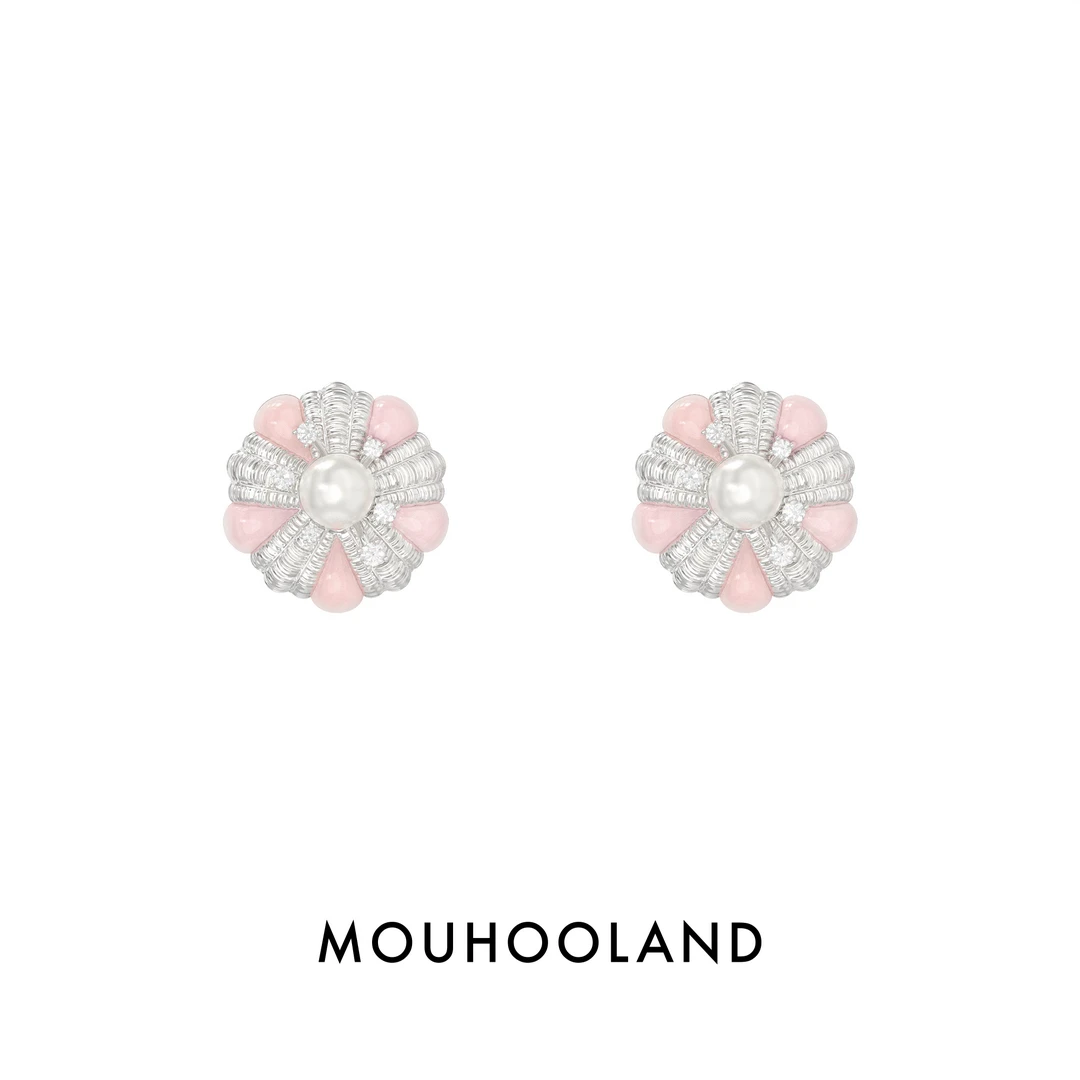 铜合金耳饰 杏花编织耳钉925银针原创设计小众耳饰