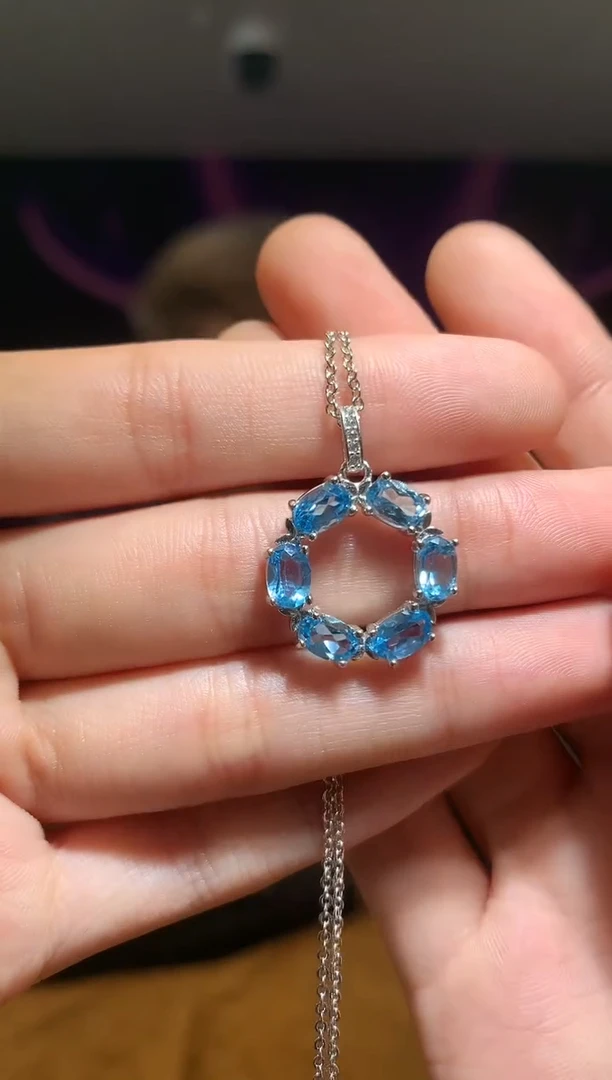 颈饰托帕石银S925镶嵌吊坠