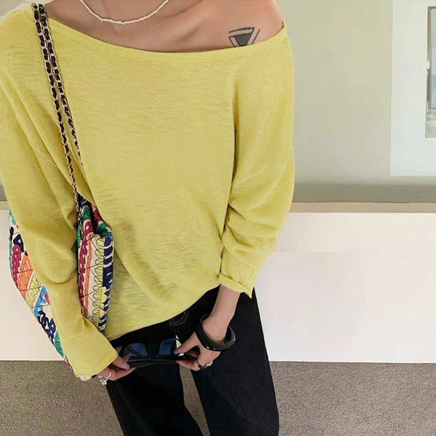 夏季新品！一字领套头纯色百搭宽松长袖薄款防晒上衣 U73108