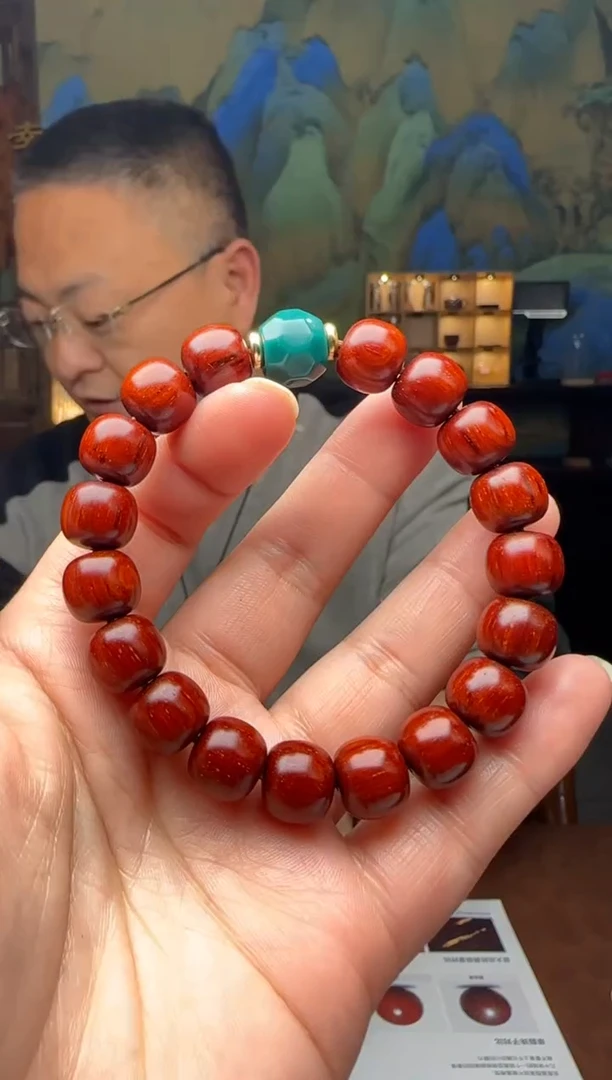 【闪购商品】小叶紫檀手串/手链10*11mm精工老型桶珠黑飘红原滋原味