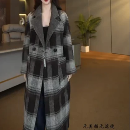 【格子经典大衣】D99016两面穿精品女款