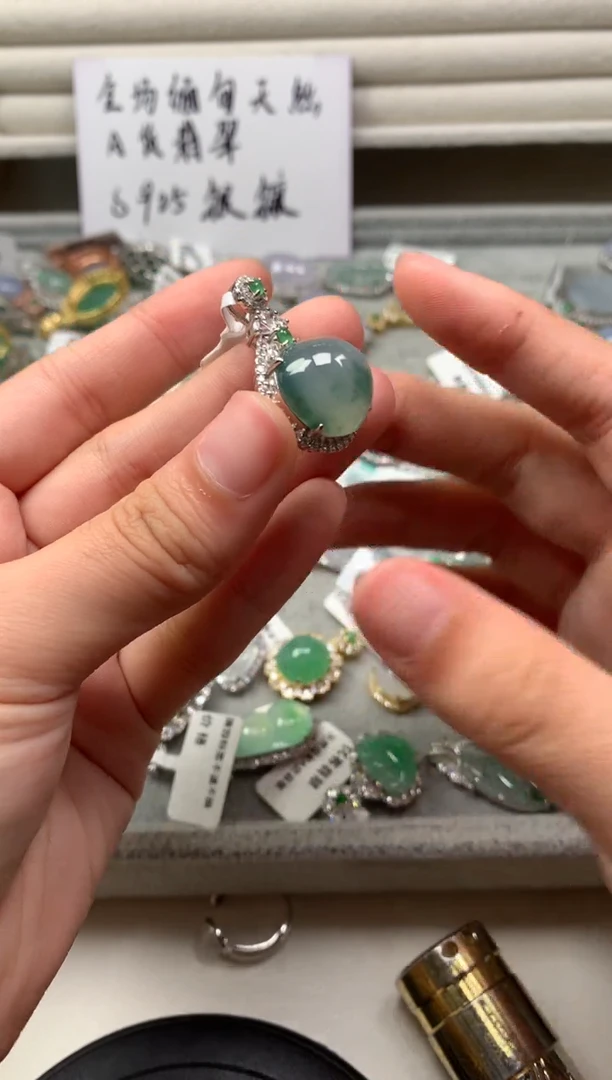 银S925镶嵌戒指翡翠吊坠2