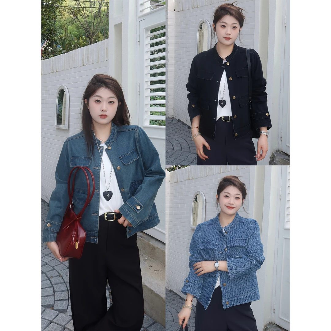 裂渡宣宣【心动tittle】微胖大码女秋时尚百搭牛仔夹克外套ZY507V66