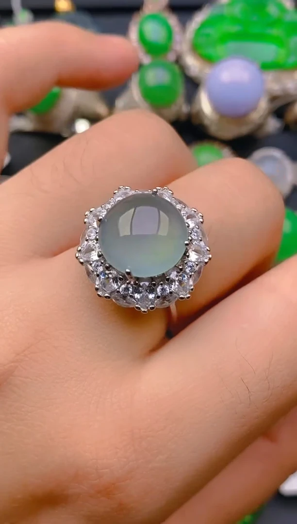 【闪购商品】翡翠戒指银S925镶嵌天然A货翡翠1