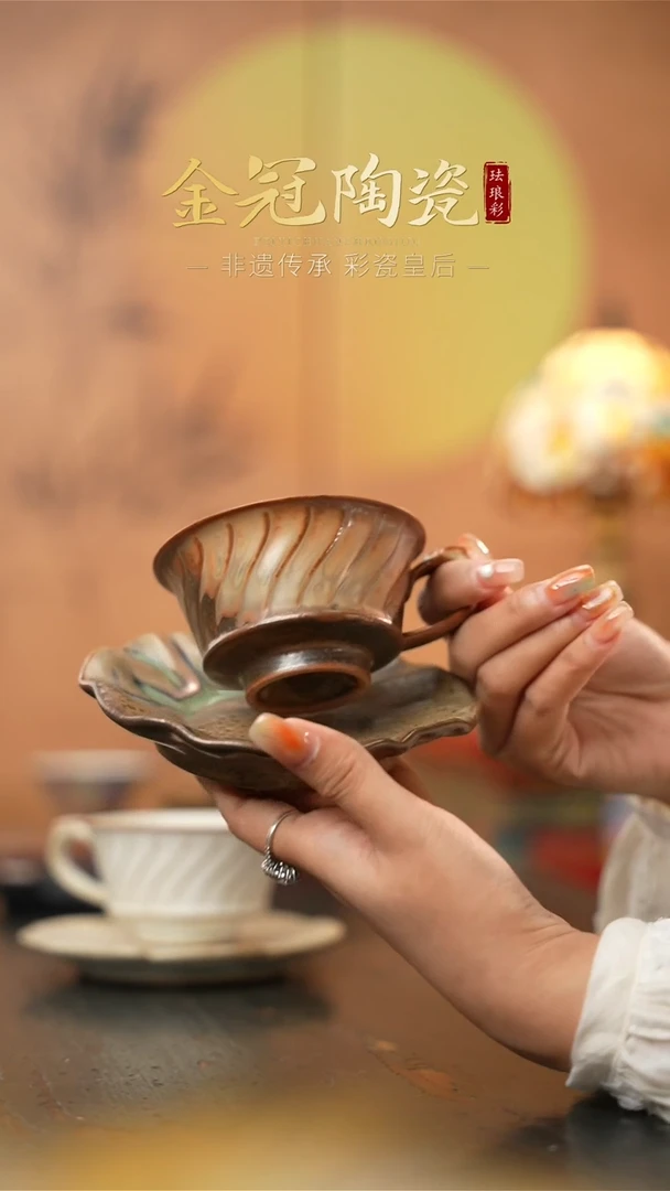 陶瓷落灰烧咖啡杯 一杯一碟 【巧克力色】