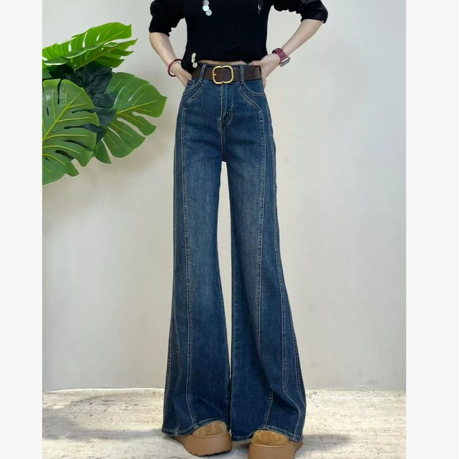 加绒冬季新款百搭显瘦蓝色微喇叭裤/单料牛仔裤ins3169