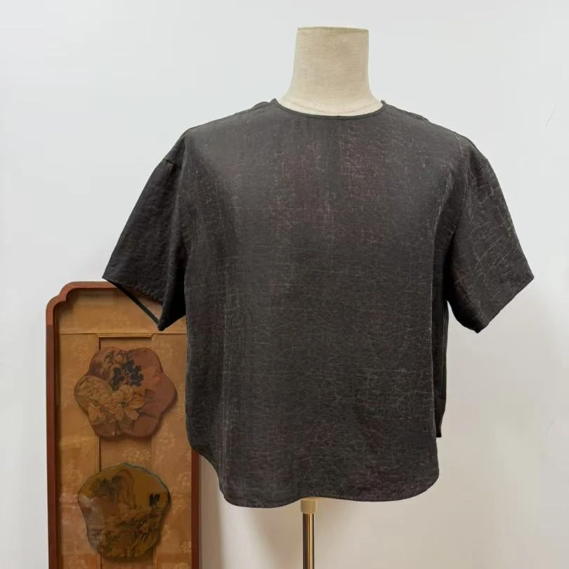 【莨丝智友】18电力纺原色龟裂纹 短袖上衣 1件 2025003