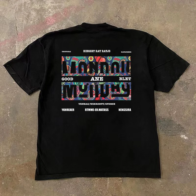 220重磅痞帅男腰果花印花春夏纯棉短袖T恤男女同款学生青年不显胖