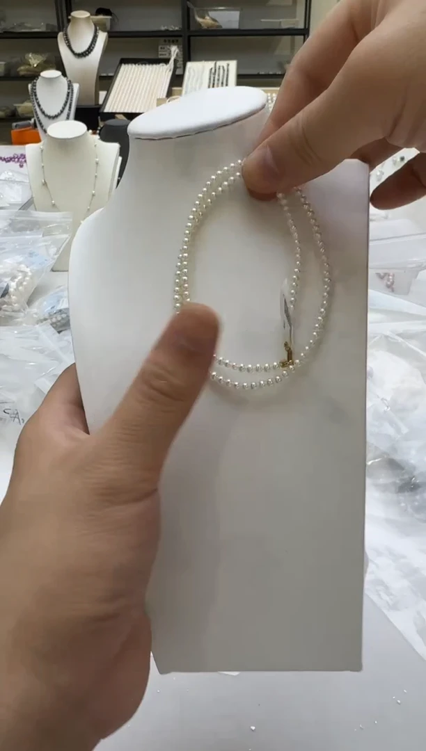 淡水珍珠18K金镶嵌项链3-4mm 金贴片-毕业款