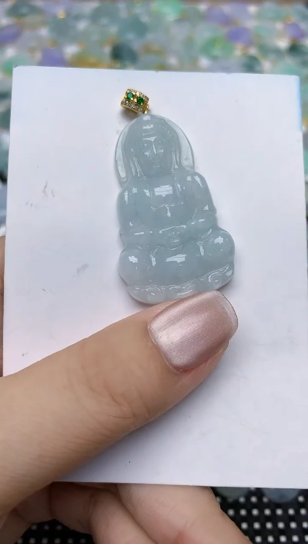 翡翠18K金镶嵌颈饰天然缅甸A货翡翠