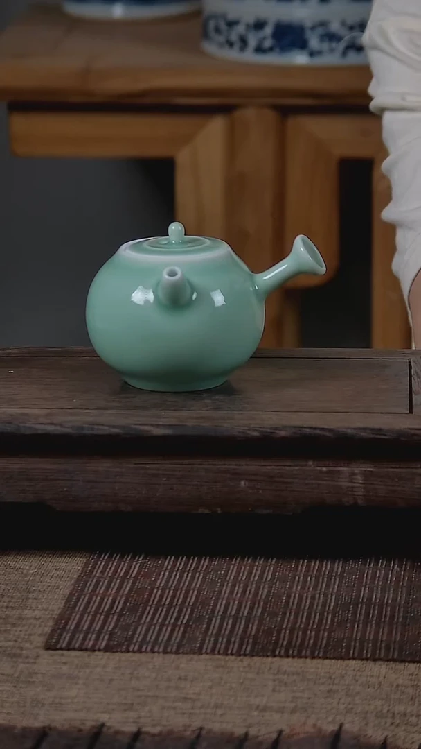 壶折葵非器手工手绘梅子青侧把壶