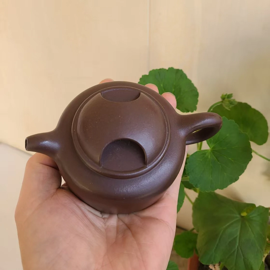 宜兴紫砂牛盖壶200CC原矿紫泥全手工