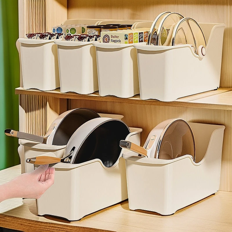 【拍一发三】大容量无异味厨房锅具收纳筐橱柜置物带滑轮抽拉式储物