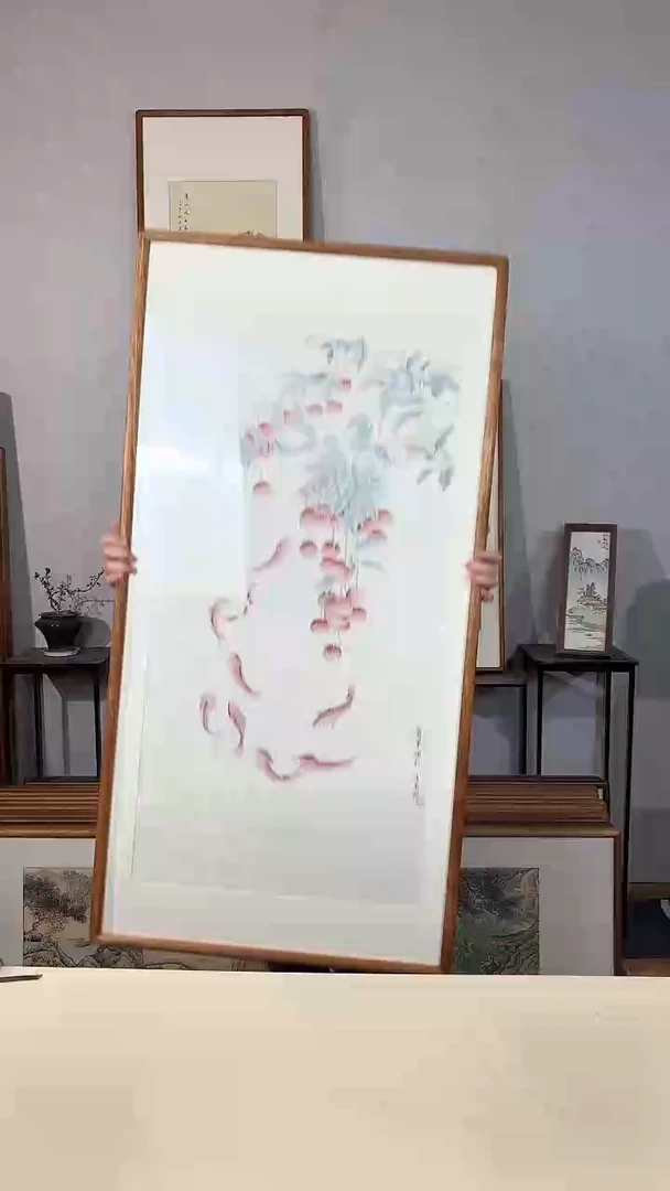 国画手绘*万事顺利*62*122cm带框发货