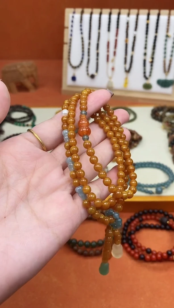 手链蜜蜡未镶嵌多圈蜜蜡蓝水葫芦手链