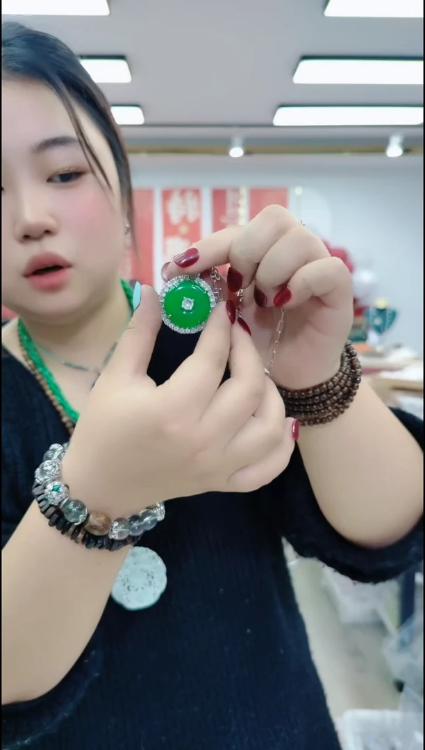 【闪购商品】石英质玉颈饰合金17107绿色平安扣带链