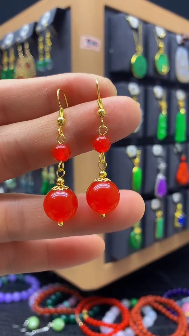 【闪购商品】玛瑙/玉髓耳环银S925镶嵌耳饰