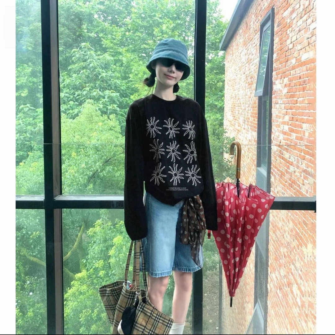 【轻奢高感】美式纯棉印花长袖春秋季潮流新款宽松打底T恤上衣男女