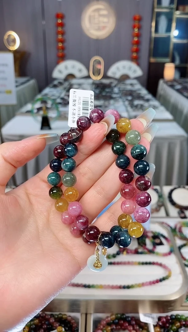 未镶嵌老矿碧玺彩虹单圈手串9mm+碧玺（多样性发一条）mz