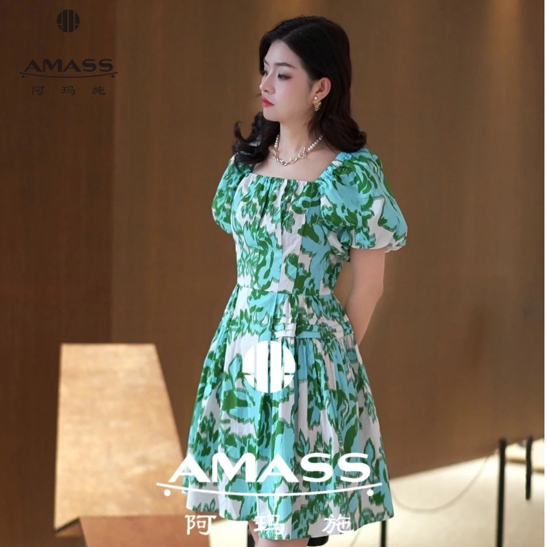 阿玛施5500516夏季法式气质短裙优雅阿玛施烟灰色连衣裙