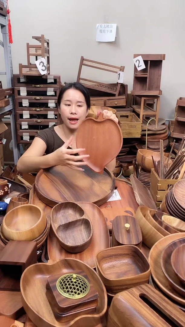 木 乌檀木树叶盘27*22*2cm  整木