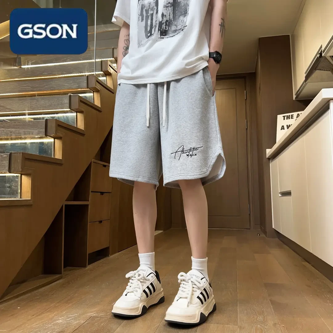 GSON美式短裤男士休闲简约运动卫裤2025夏季针织五分裤宽松中裤子
