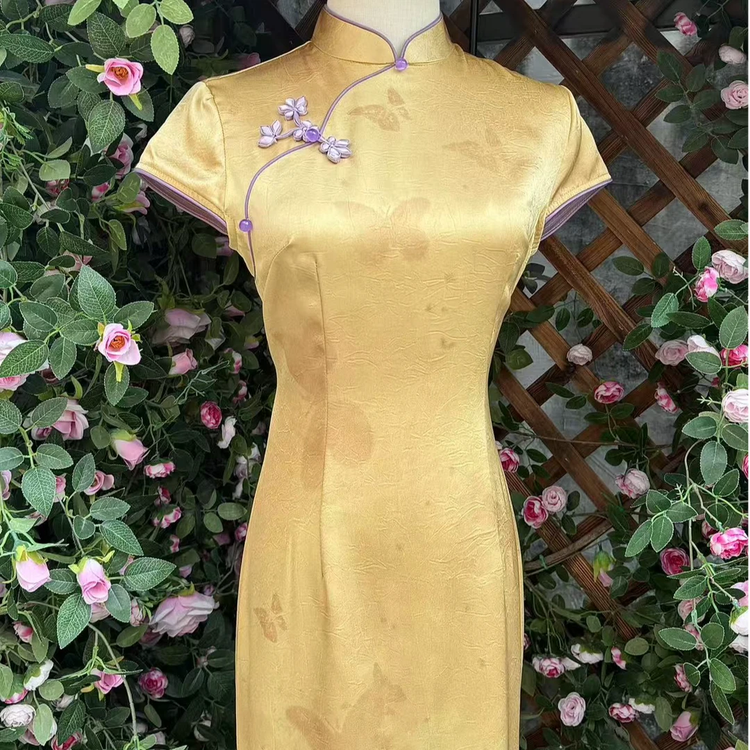 锦笙 |两色125cm改良新中式短袖拉链款气质高端修身新款旗袍