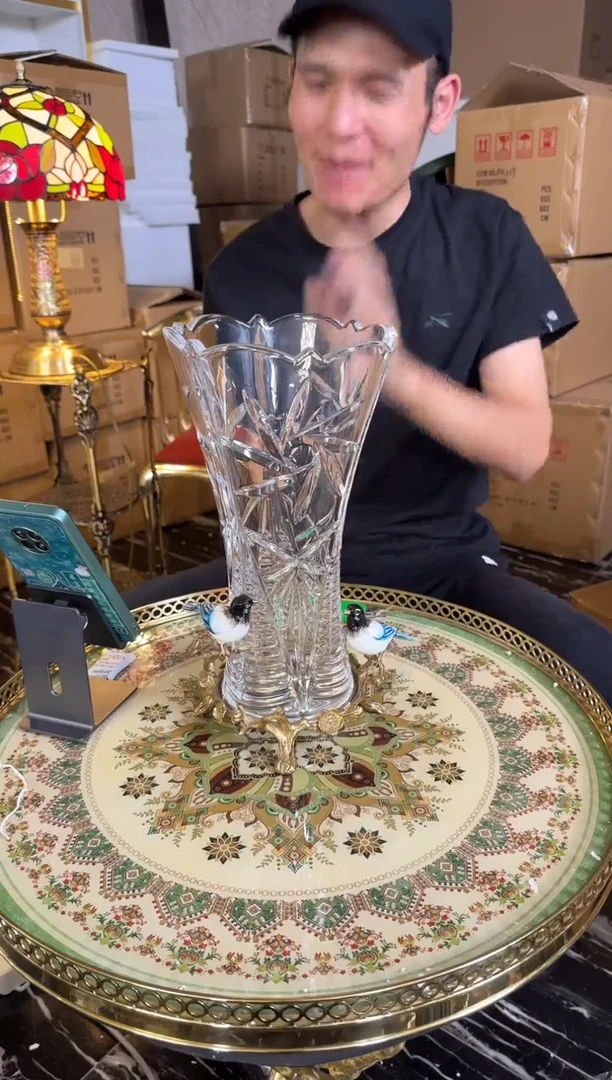 【闪购商品】黄铜黛姿家居彩绘双鸟花瓶