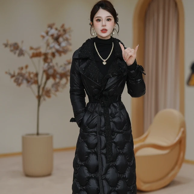 【90白鸭绒】气质优雅小香领腰带显瘦羽绒服