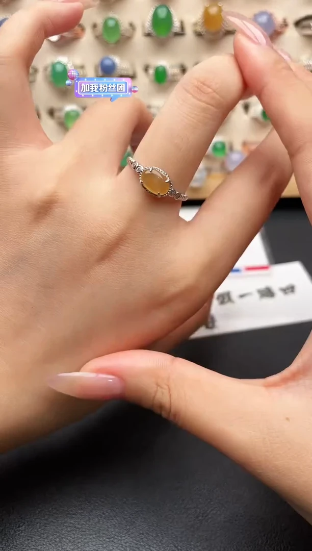 银S925镶嵌戒指翡翠一物一证一礼盒