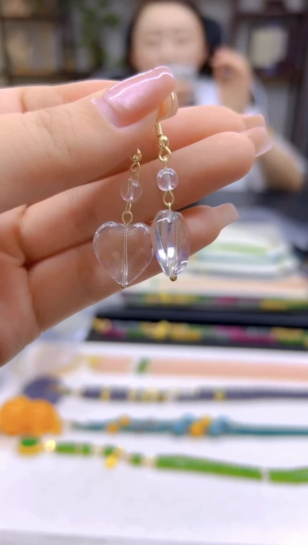 水晶耳饰14K金镶嵌DIY款E856