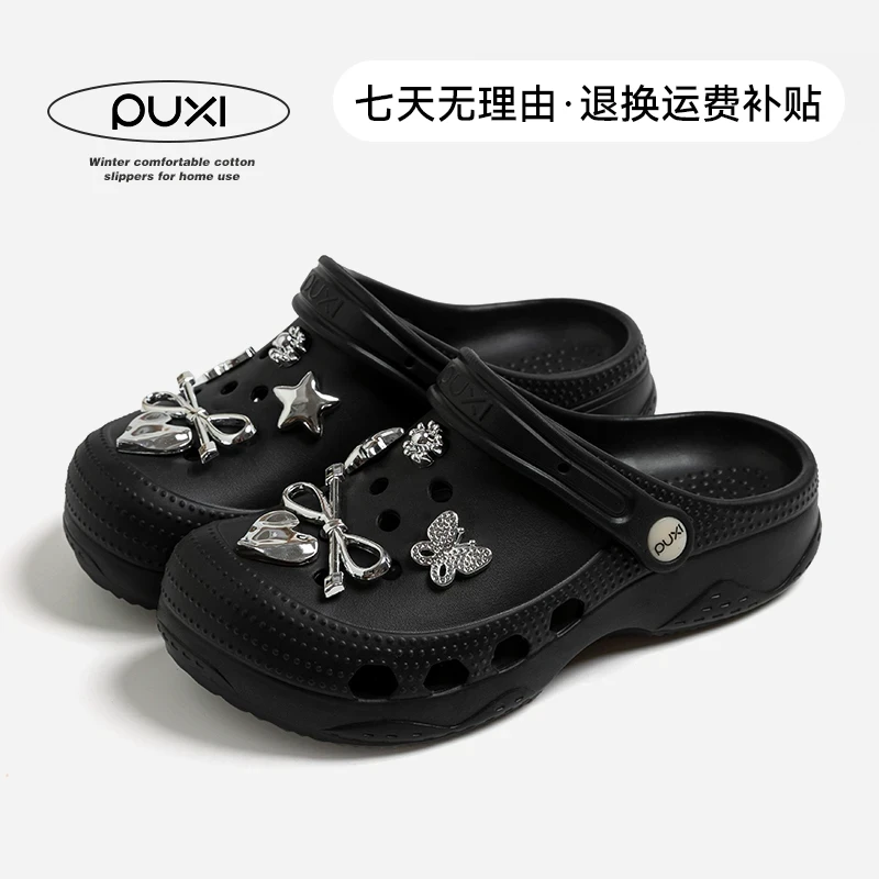 朴西亲子低帮洞洞鞋带鞋花空包头夏季半拖沙滩鞋女鞋休闲厚底凉鞋