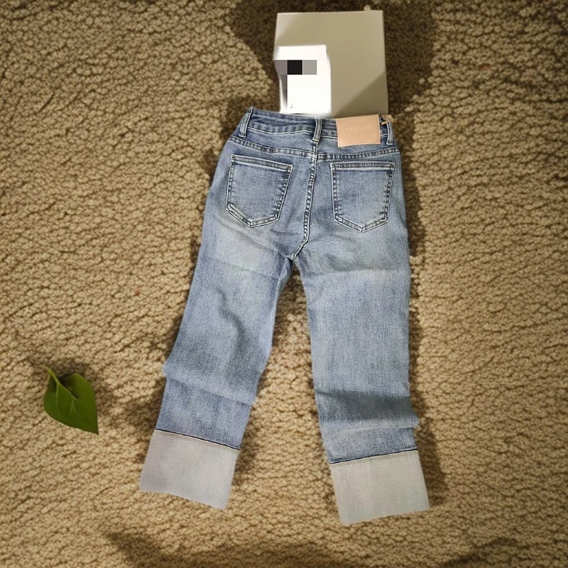 72649春季新款直筒高弹九分牛仔裤