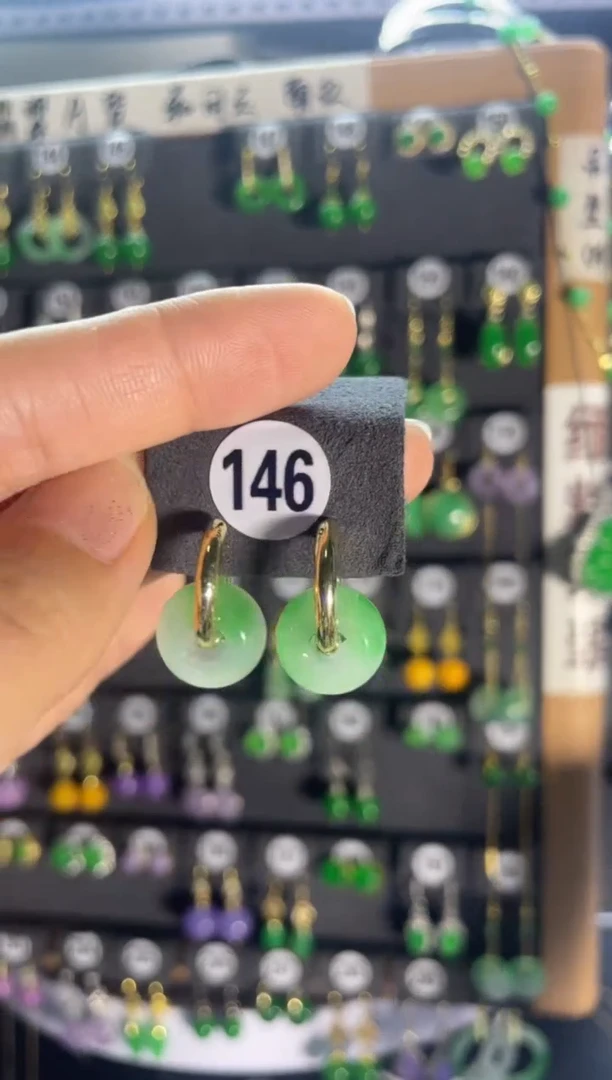 翡翠银S925镶嵌耳饰146