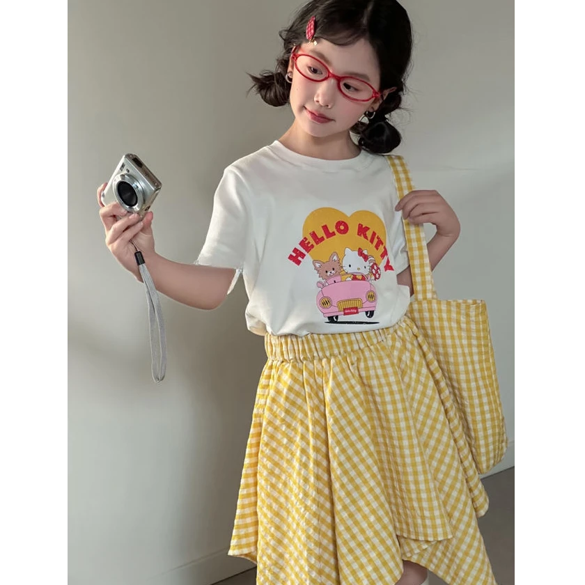【haobaby】kt爱心T恤不规则格裙帆布包三件套套装1107